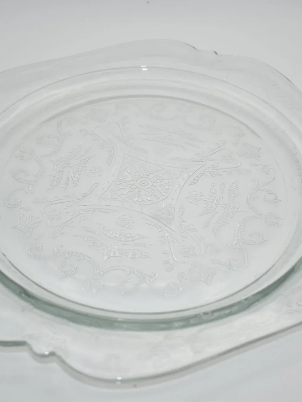 Vintage Indiana Glass Company Clear Dinner Plates Floral Scroll (4 Available)